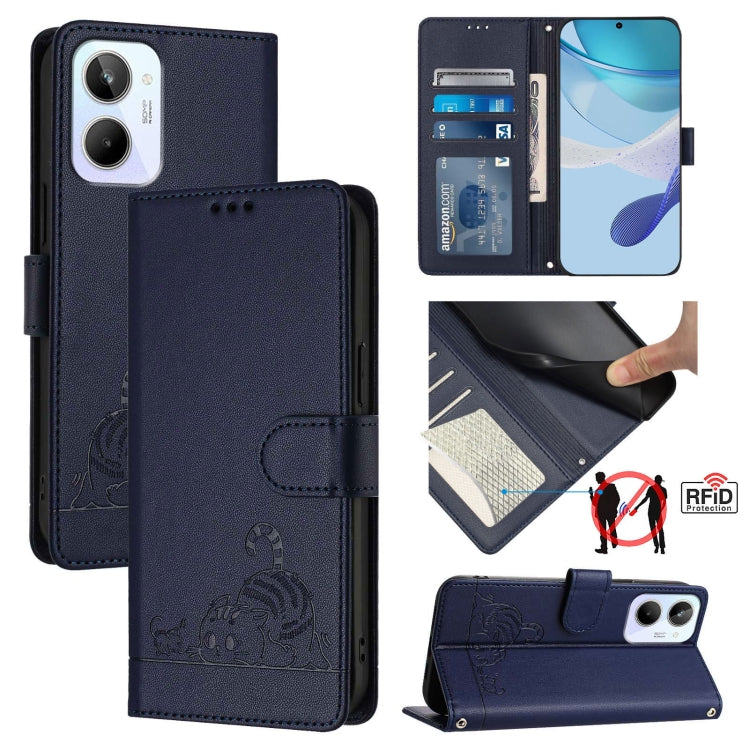 Cat Rat Embossed Pattern RFID Leather Phone Case with Lanyard, For Realme 10 4G Global, For Realme C30 4G / Narzo 50i Prime, For Realme C30S, For Realme 9i 5G India, For Realme GT NEO 3T, For Realme 9 Pro+ 5G, For Realme Narzo 50 Pro 5G                ...