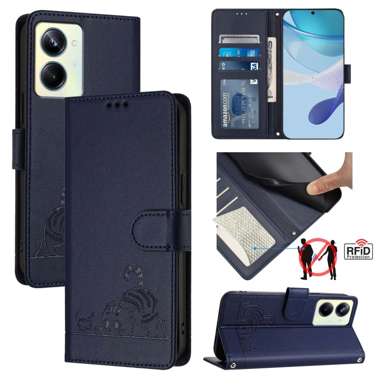 Cat Rat Embossed Pattern RFID Leather Phone Case with Lanyard, For Realme C55 4G Global, For Realme Narzo N55, For Realme C33 2022 Global, For Realme C33 2023 Global, For Realme 10T 5G / 10S 5G, For Realme GT3 5G / GT Neo 5 240W, For Realme 10 Pro 5G  ...