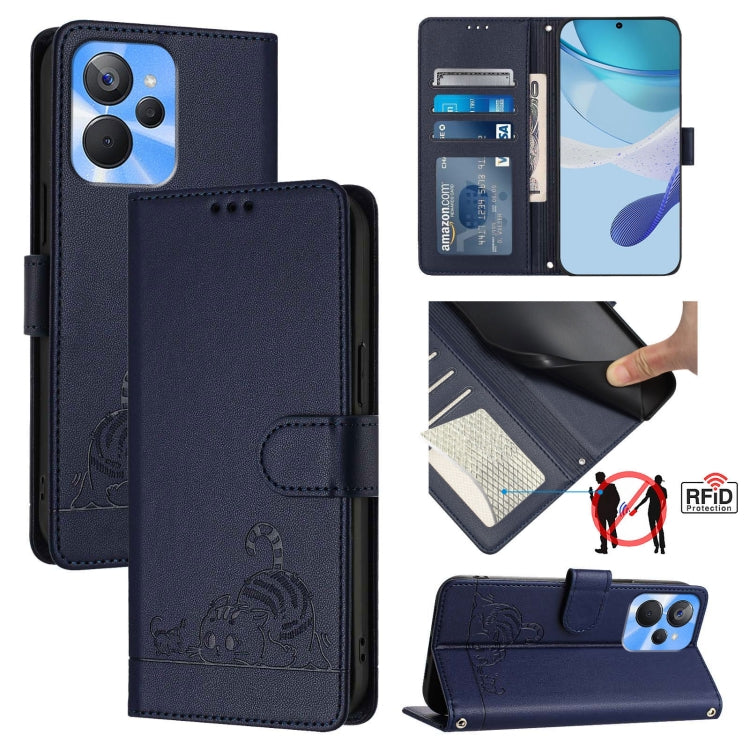 Cat Rat Embossed Pattern RFID Leather Phone Case with Lanyard, For Realme C55 4G Global, For Realme Narzo N55, For Realme C33 2022 Global, For Realme C33 2023 Global, For Realme 10T 5G / 10S 5G, For Realme GT3 5G / GT Neo 5 240W, For Realme 10 Pro 5G  ...