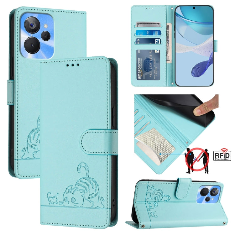 Cat Rat Embossed Pattern RFID Leather Phone Case with Lanyard, For Realme 10 4G Global, For Realme C30 4G / Narzo 50i Prime, For Realme C30S, For Realme 9i 5G India, For Realme GT NEO 3T, For Realme 9 Pro+ 5G, For Realme Narzo 50 Pro 5G                ...