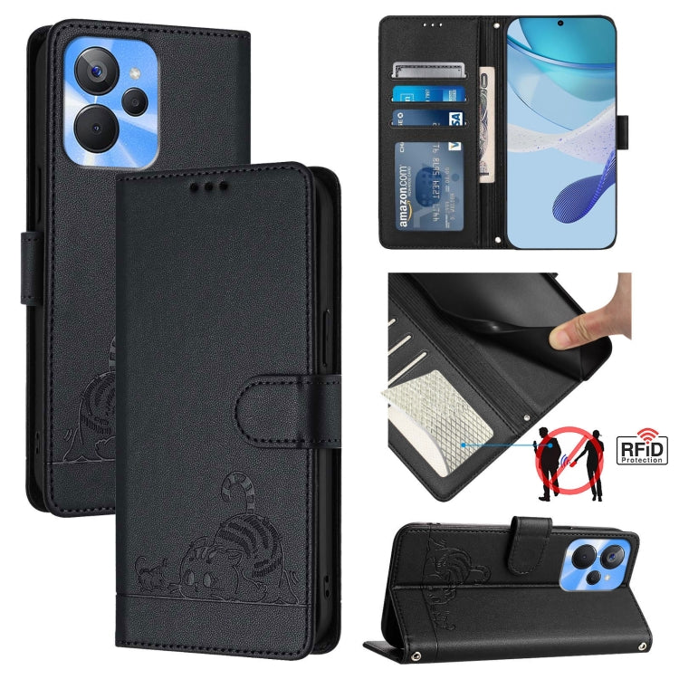 Cat Rat Embossed Pattern RFID Leather Phone Case with Lanyard, For Realme 10 4G Global, For Realme C30 4G / Narzo 50i Prime, For Realme C30S, For Realme 9i 5G India, For Realme GT NEO 3T, For Realme 9 Pro+ 5G, For Realme Narzo 50 Pro 5G                ...