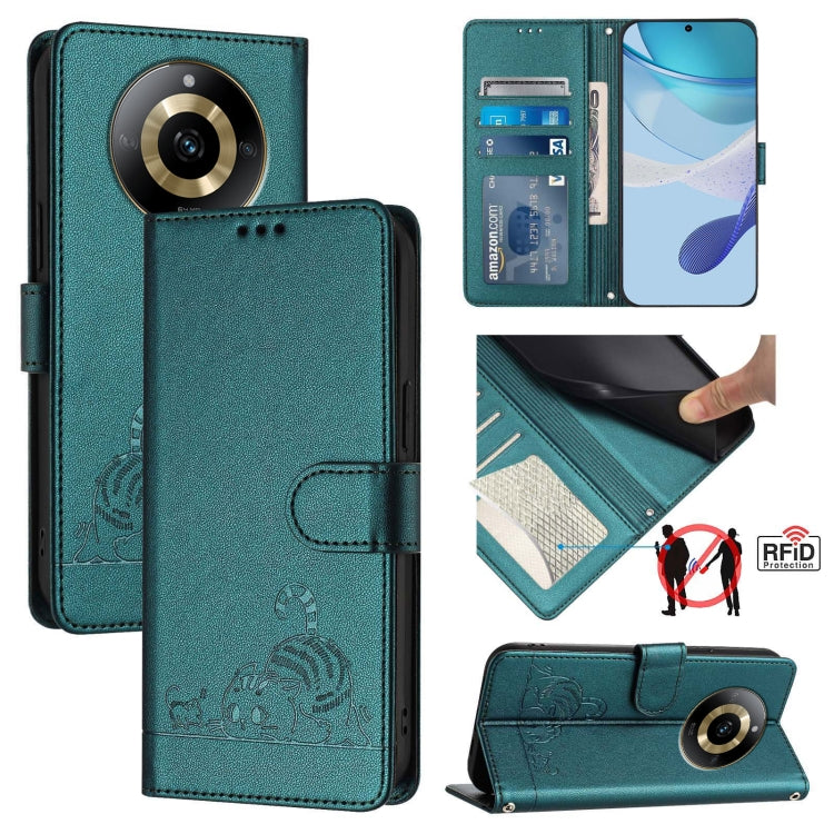 Cat Rat Embossed Pattern RFID Leather Phone Case with Lanyard, For Realme C67 4G Global, For Realme 11 5G Global / 11X 5G, For Realme C67 5G India, For Realme Narzo 60x 5G Global, For Realme 11 4G Global, For Realme GT5 5G 240W / GT5 5G                ...