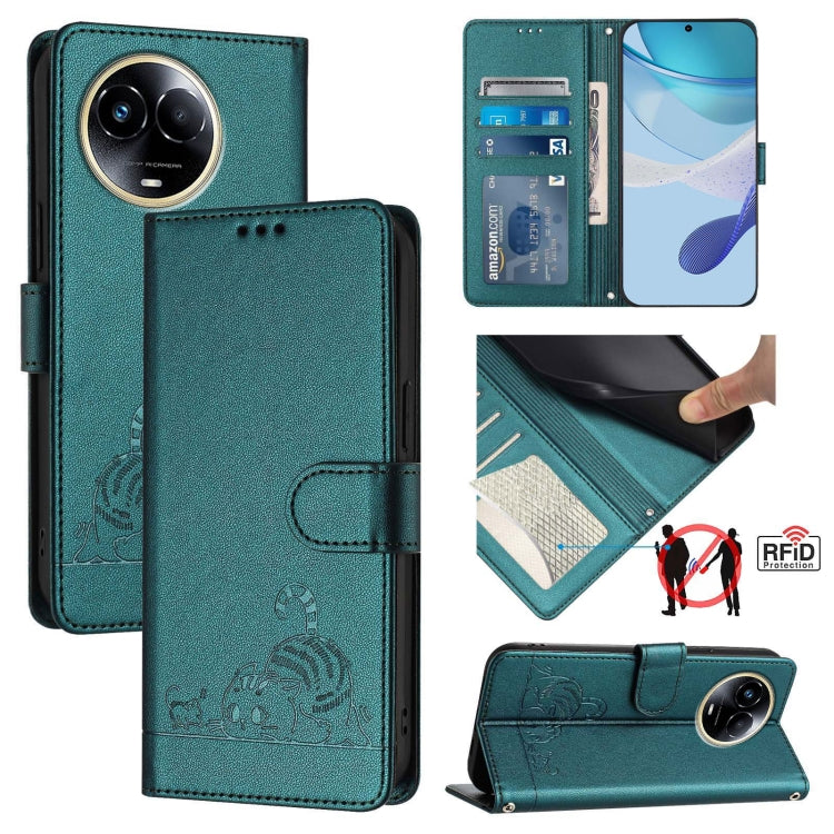 Cat Rat Embossed Pattern RFID Leather Phone Case with Lanyard, For Realme C67 4G Global, For Realme 11 5G Global / 11X 5G, For Realme C67 5G India, For Realme Narzo 60x 5G Global, For Realme 11 4G Global, For Realme GT5 5G 240W / GT5 5G                ...