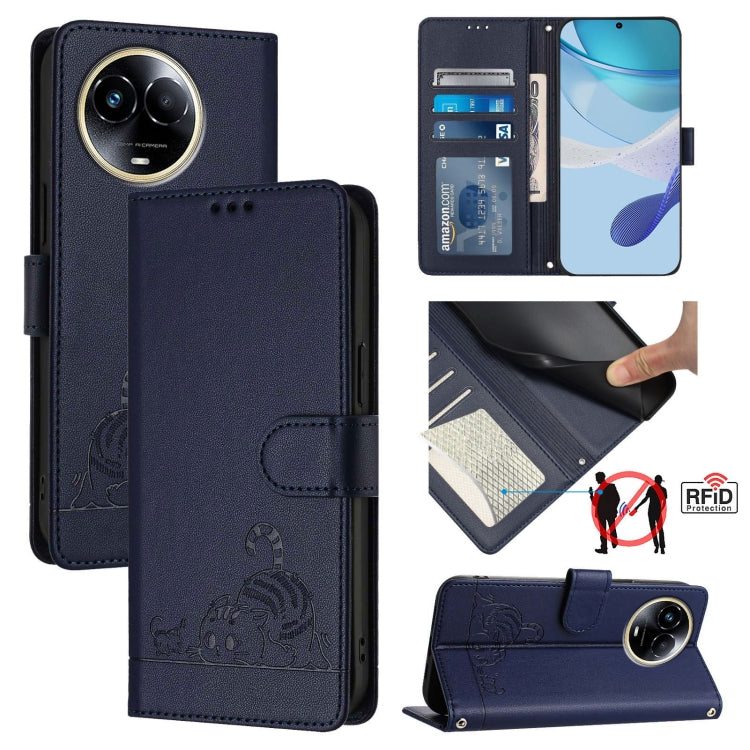 Cat Rat Embossed Pattern RFID Leather Phone Case with Lanyard, For Realme C67 4G Global, For Realme 11 5G Global / 11X 5G, For Realme C67 5G India, For Realme Narzo 60x 5G Global, For Realme 11 4G Global, For Realme GT5 5G 240W / GT5 5G                ...