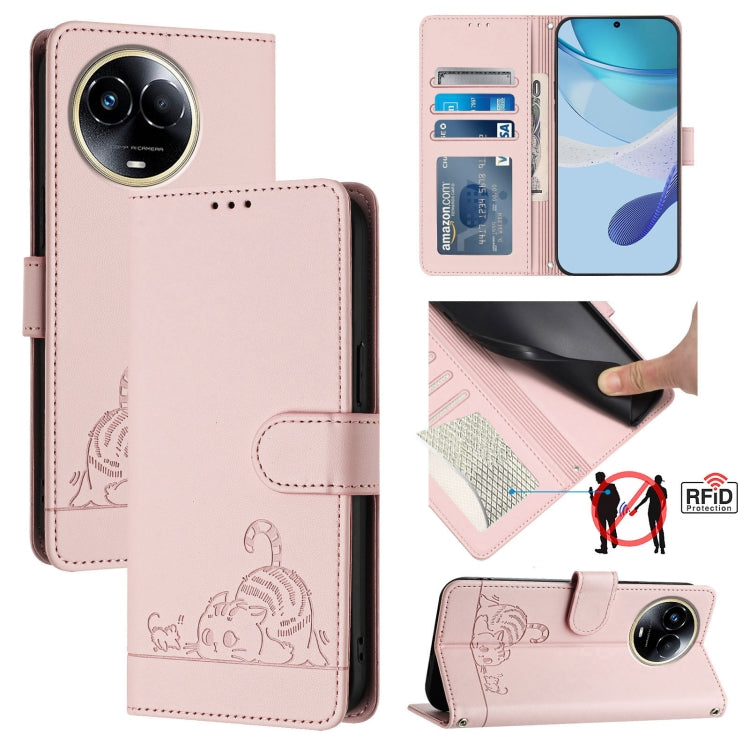 Cat Rat Embossed Pattern RFID Leather Phone Case with Lanyard, For Realme C67 4G Global, For Realme 11 5G Global / 11X 5G, For Realme C67 5G India, For Realme Narzo 60x 5G Global, For Realme 11 4G Global, For Realme GT5 5G 240W / GT5 5G                ...
