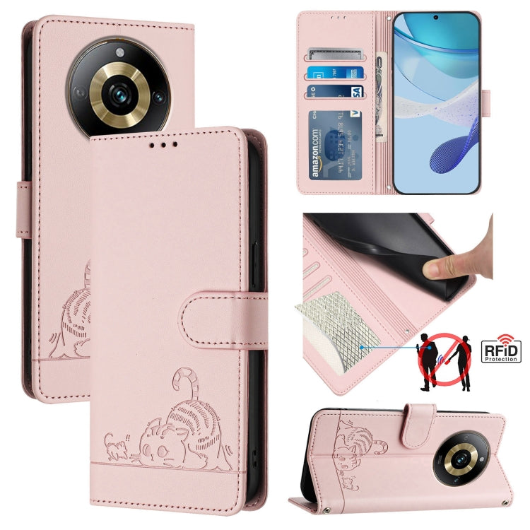 Cat Rat Embossed Pattern RFID Leather Phone Case with Lanyard, For Realme C67 4G Global, For Realme 11 5G Global / 11X 5G, For Realme C67 5G India, For Realme Narzo 60x 5G Global, For Realme 11 4G Global, For Realme GT5 5G 240W / GT5 5G                ...