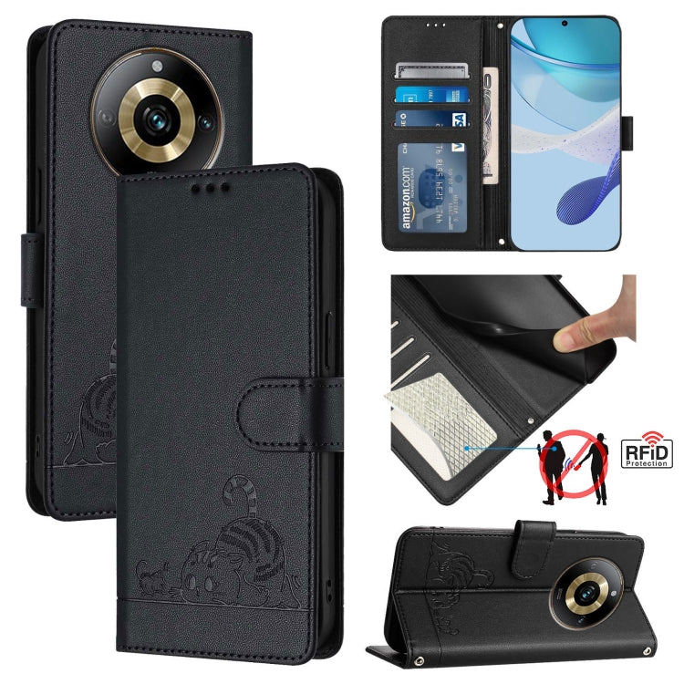 Cat Rat Embossed Pattern RFID Leather Phone Case with Lanyard, For Realme C67 4G Global, For Realme 11 5G Global / 11X 5G, For Realme C67 5G India, For Realme Narzo 60x 5G Global, For Realme 11 4G Global, For Realme GT5 5G 240W / GT5 5G                ...