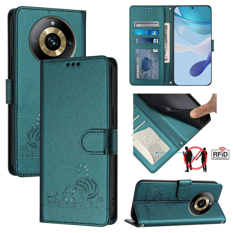 Cat Rat Embossed Pattern RFID Leather Phone Case with Lanyard, For Realme C67 4G Global, For Realme 11 5G Global / 11X 5G, For Realme C67 5G India, For Realme Narzo 60x 5G Global, For Realme 11 4G Global, For Realme GT5 5G 240W / GT5 5G                ...