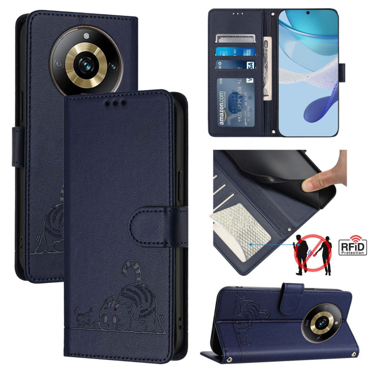 Cat Rat Embossed Pattern RFID Leather Phone Case with Lanyard, For Realme C67 4G Global, For Realme 11 5G Global / 11X 5G, For Realme C67 5G India, For Realme Narzo 60x 5G Global, For Realme 11 4G Global, For Realme GT5 5G 240W / GT5 5G                ...
