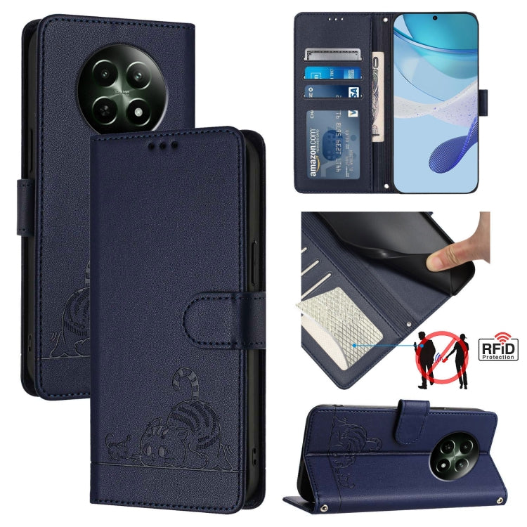 Cat Rat Embossed Pattern RFID Leather Phone Case with Lanyard, For Realme 12+ 5G Global, For Realme Narzo 70 Pro 5G India, For Realme 12 5G Global, For Realme Note 50 4G Global, For Realme C51 4G / C53 4G Global, For Realme Narzo N53 4G Global         ...