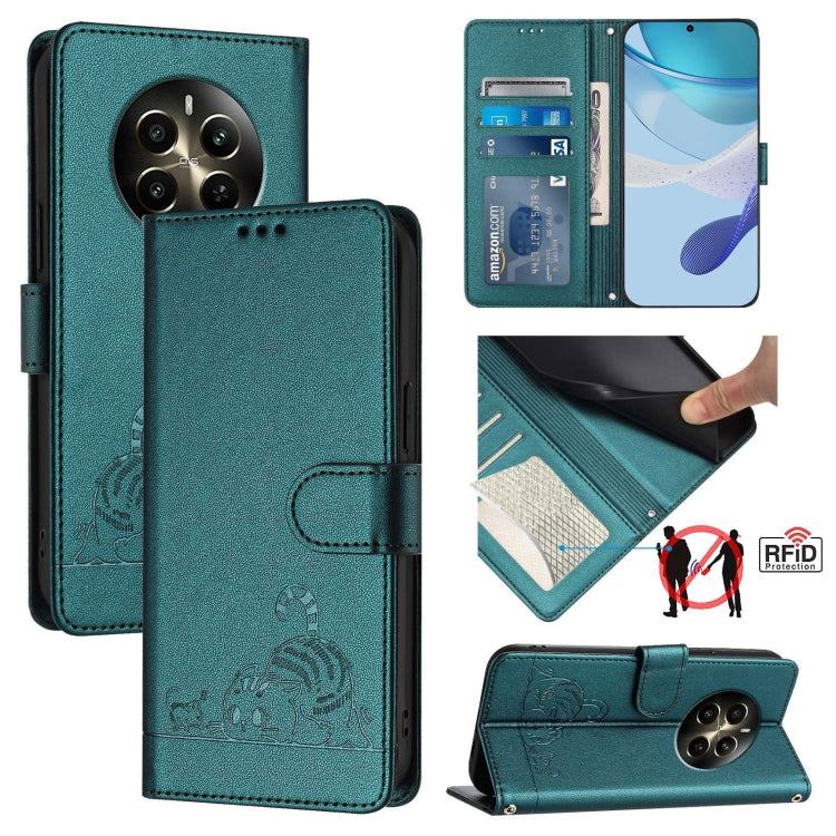 Cat Rat Embossed Pattern RFID Leather Phone Case with Lanyard, For Realme 12+ 5G Global, For Realme Narzo 70 Pro 5G India, For Realme 12 5G Global, For Realme Note 50 4G Global, For Realme C51 4G / C53 4G Global, For Realme Narzo N53 4G Global         ...