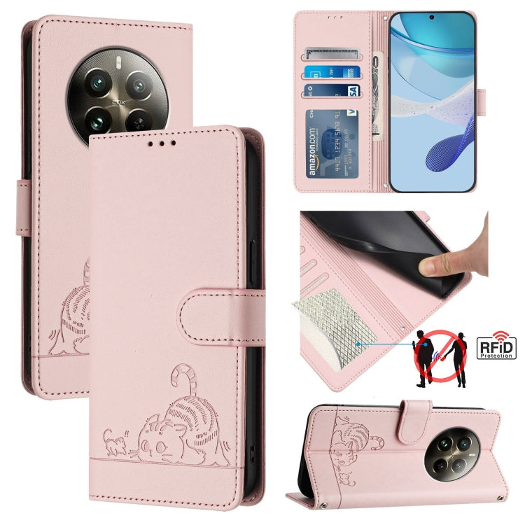 Cat Rat Embossed Pattern RFID Leather Phone Case with Lanyard, For Realme 12+ 5G Global, For Realme Narzo 70 Pro 5G India, For Realme 12 5G Global, For Realme Note 50 4G Global, For Realme C51 4G / C53 4G Global, For Realme Narzo N53 4G Global         ...