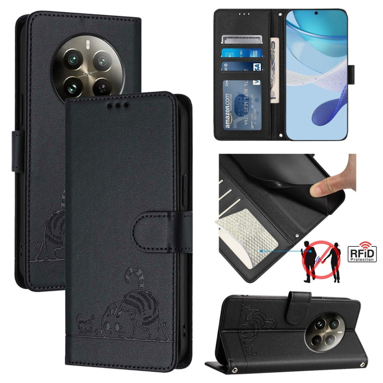 Cat Rat Embossed Pattern RFID Leather Phone Case with Lanyard, For Realme 12+ 5G Global, For Realme Narzo 70 Pro 5G India, For Realme 12 5G Global, For Realme Note 50 4G Global, For Realme C51 4G / C53 4G Global, For Realme Narzo N53 4G Global         ...