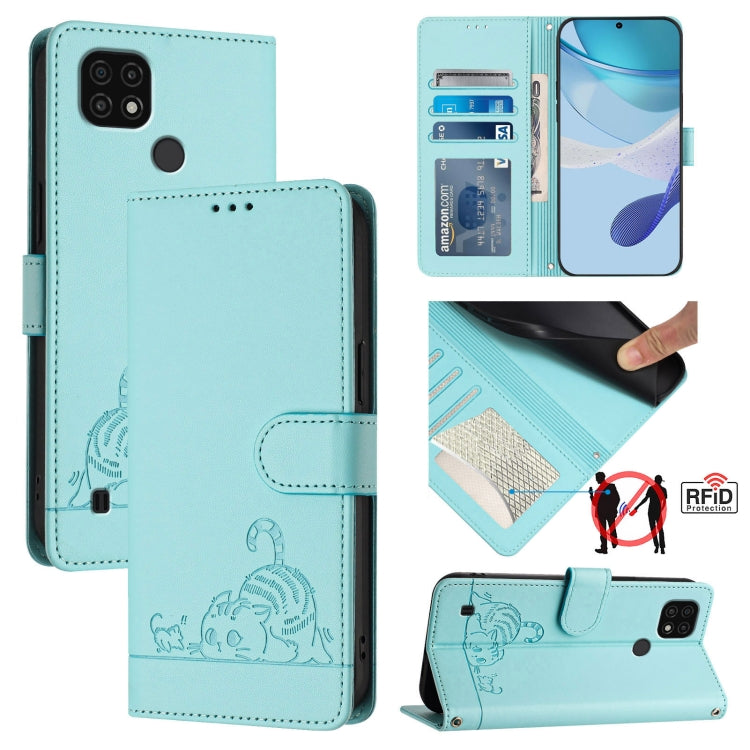Cat Rat Embossed Pattern RFID Leather Phone Case with Lanyard, For Realme 9i 4G, For Realme Narzo 50, For Realme C20 / C11 2021 / C21, For Realme C21Y, For Realme C25 / C15 / C12, For Realme C25S / 7i Global, For Realme 8 4G / 8 Pro 4G                 ...