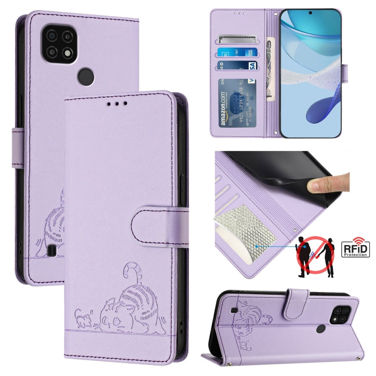 Cat Rat Embossed Pattern RFID Leather Phone Case with Lanyard, For Realme 9i 4G, For Realme Narzo 50, For Realme C20 / C11 2021 / C21, For Realme C21Y, For Realme C25 / C15 / C12, For Realme C25S / 7i Global, For Realme 8 4G / 8 Pro 4G                 ...