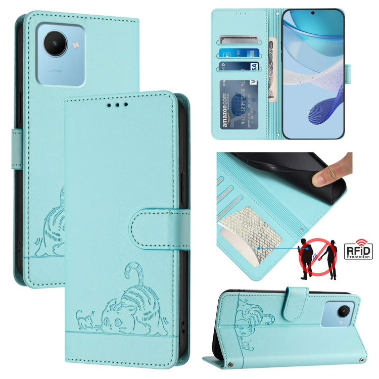 Cat Rat Embossed Pattern RFID Leather Phone Case with Lanyard, For Realme 10 4G Global, For Realme C30 4G / Narzo 50i Prime, For Realme C30S, For Realme 9i 5G India, For Realme GT NEO 3T, For Realme 9 Pro+ 5G, For Realme Narzo 50 Pro 5G                ...