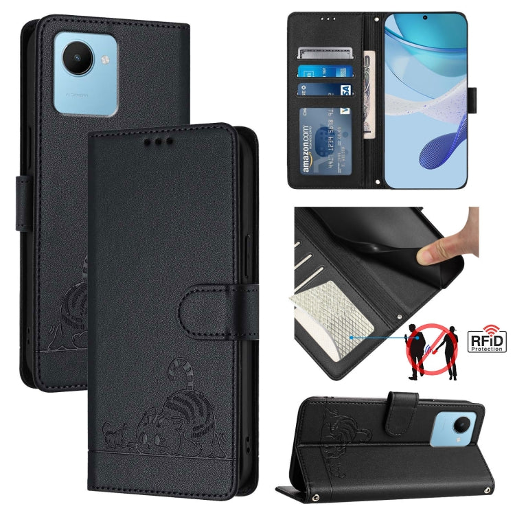 Cat Rat Embossed Pattern RFID Leather Phone Case with Lanyard, For Realme 10 4G Global, For Realme C30 4G / Narzo 50i Prime, For Realme C30S, For Realme 9i 5G India, For Realme GT NEO 3T, For Realme 9 Pro+ 5G, For Realme Narzo 50 Pro 5G                ...
