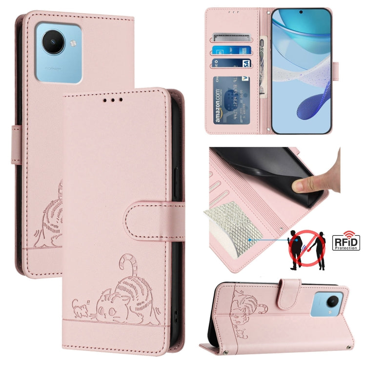 Cat Rat Embossed Pattern RFID Leather Phone Case with Lanyard, For Realme 10 4G Global, For Realme C30 4G / Narzo 50i Prime, For Realme C30S, For Realme 9i 5G India, For Realme GT NEO 3T, For Realme 9 Pro+ 5G, For Realme Narzo 50 Pro 5G                ...