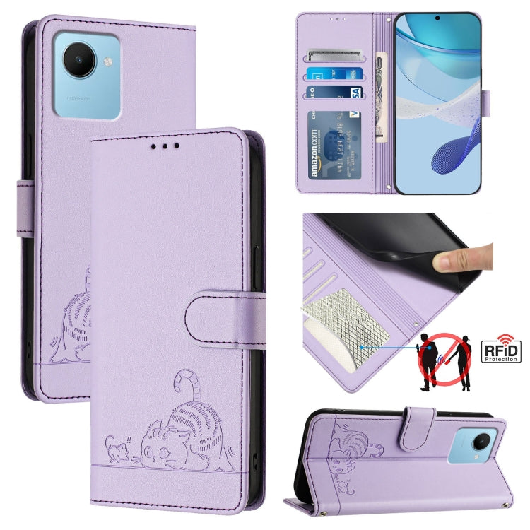 Cat Rat Embossed Pattern RFID Leather Phone Case with Lanyard, For Realme 10 4G Global, For Realme C30 4G / Narzo 50i Prime, For Realme C30S, For Realme 9i 5G India, For Realme GT NEO 3T, For Realme 9 Pro+ 5G, For Realme Narzo 50 Pro 5G                ...