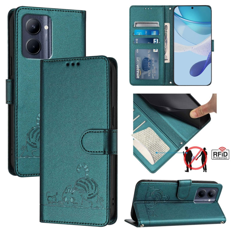 Cat Rat Embossed Pattern RFID Leather Phone Case with Lanyard, For Realme C55 4G Global, For Realme Narzo N55, For Realme C33 2022 Global, For Realme C33 2023 Global, For Realme 10T 5G / 10S 5G, For Realme GT3 5G / GT Neo 5 240W, For Realme 10 Pro 5G  ...