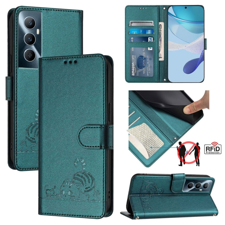 Cat Rat Embossed Pattern RFID Leather Phone Case with Lanyard, For Realme C67 4G Global, For Realme 11 5G Global / 11X 5G, For Realme C67 5G India, For Realme Narzo 60x 5G Global, For Realme 11 4G Global, For Realme GT5 5G 240W / GT5 5G                ...