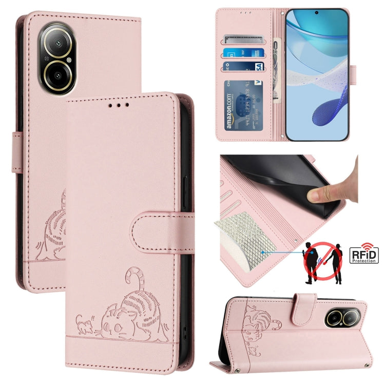 Cat Rat Embossed Pattern RFID Leather Phone Case with Lanyard, For Realme C67 4G Global, For Realme 11 5G Global / 11X 5G, For Realme C67 5G India, For Realme Narzo 60x 5G Global, For Realme 11 4G Global, For Realme GT5 5G 240W / GT5 5G                ...