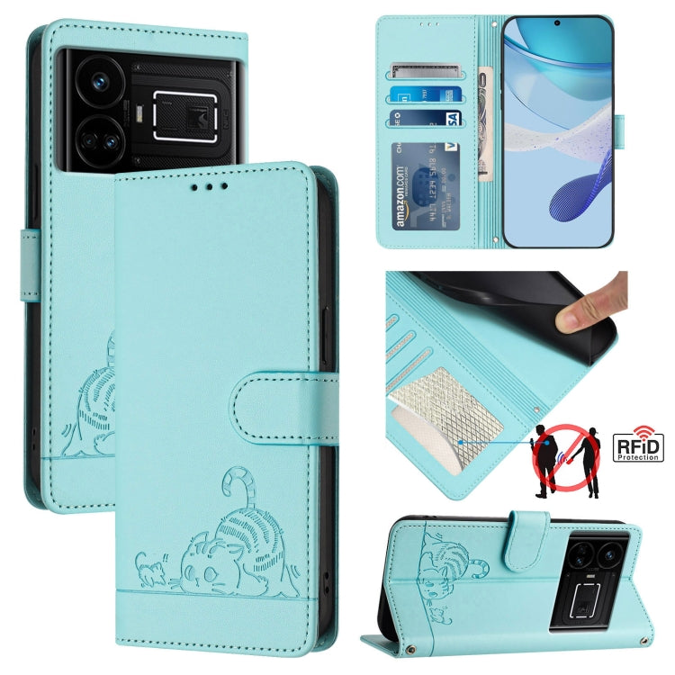 Cat Rat Embossed Pattern RFID Leather Phone Case with Lanyard, For Realme 9i 4G, For Realme Narzo 50, For Realme C20 / C11 2021 / C21, For Realme C21Y, For Realme C25 / C15 / C12, For Realme C25S / 7i Global, For Realme 8 4G / 8 Pro 4G                 ...