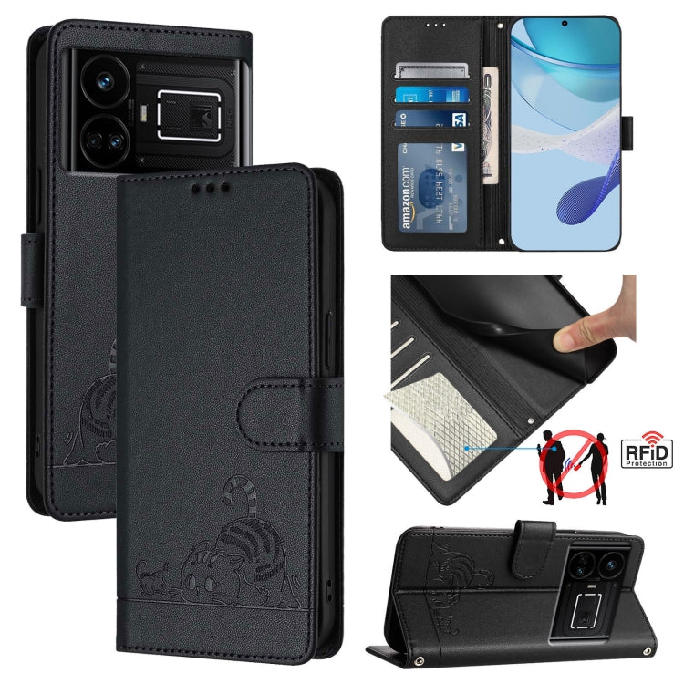 Cat Rat Embossed Pattern RFID Leather Phone Case with Lanyard, For Realme 9i 4G, For Realme Narzo 50, For Realme C20 / C11 2021 / C21, For Realme C21Y, For Realme C25 / C15 / C12, For Realme C25S / 7i Global, For Realme 8 4G / 8 Pro 4G                 ...