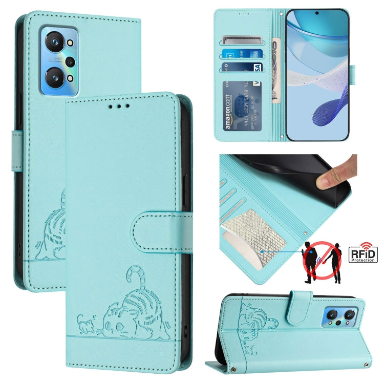 Cat Rat Embossed Pattern RFID Leather Phone Case with Lanyard, For Realme 10 4G Global, For Realme C30 4G / Narzo 50i Prime, For Realme C30S, For Realme 9i 5G India, For Realme GT NEO 3T, For Realme 9 Pro+ 5G, For Realme Narzo 50 Pro 5G                ...