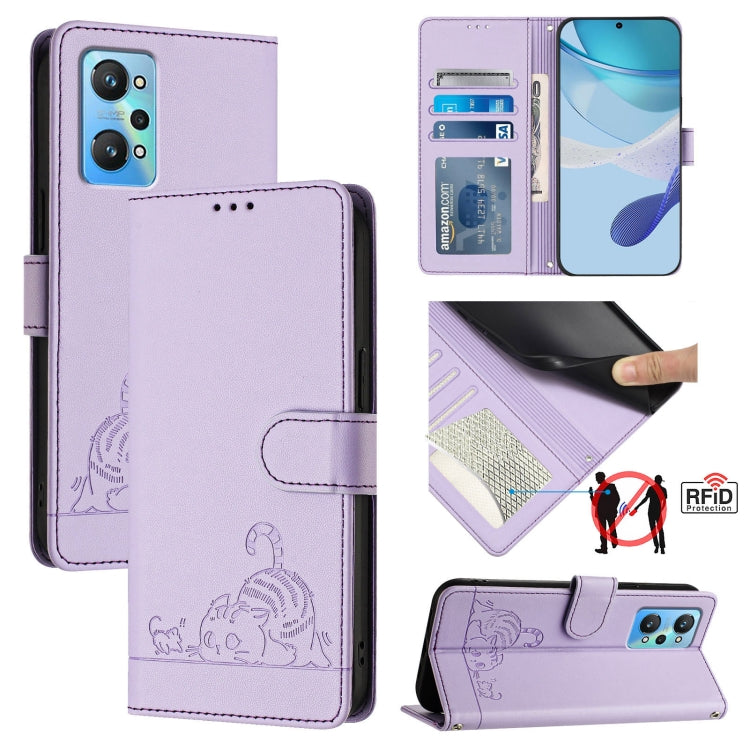 Cat Rat Embossed Pattern RFID Leather Phone Case with Lanyard, For Realme 10 4G Global, For Realme C30 4G / Narzo 50i Prime, For Realme C30S, For Realme 9i 5G India, For Realme GT NEO 3T, For Realme 9 Pro+ 5G, For Realme Narzo 50 Pro 5G                ...