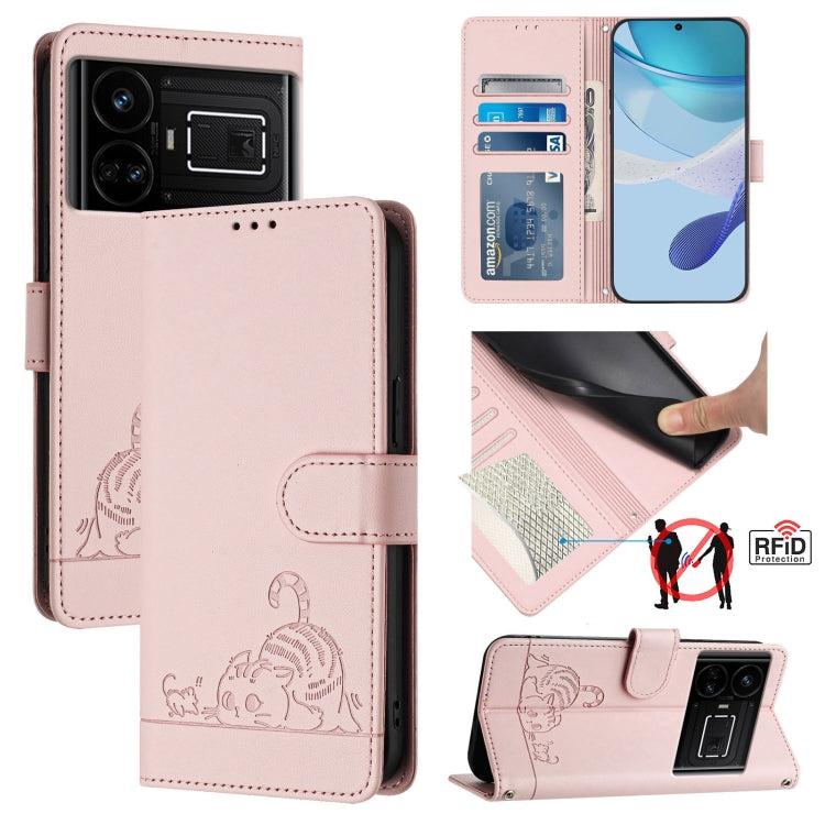 Cat Rat Embossed Pattern RFID Leather Phone Case with Lanyard, For Realme C67 4G Global, For Realme 11 5G Global / 11X 5G, For Realme C67 5G India, For Realme Narzo 60x 5G Global, For Realme 11 4G Global, For Realme GT5 5G 240W / GT5 5G                ...