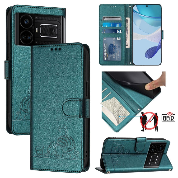 Cat Rat Embossed Pattern RFID Leather Phone Case with Lanyard, For Realme C67 4G Global, For Realme 11 5G Global / 11X 5G, For Realme C67 5G India, For Realme Narzo 60x 5G Global, For Realme 11 4G Global, For Realme GT5 5G 240W / GT5 5G                ...