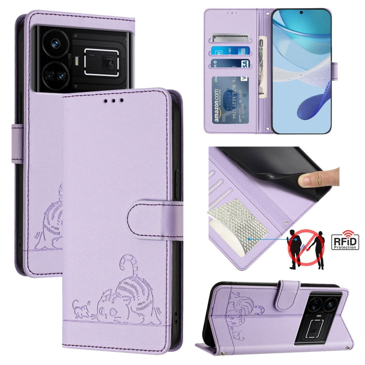 Cat Rat Embossed Pattern RFID Leather Phone Case with Lanyard, For Realme C67 4G Global, For Realme 11 5G Global / 11X 5G, For Realme C67 5G India, For Realme Narzo 60x 5G Global, For Realme 11 4G Global, For Realme GT5 5G 240W / GT5 5G                ...