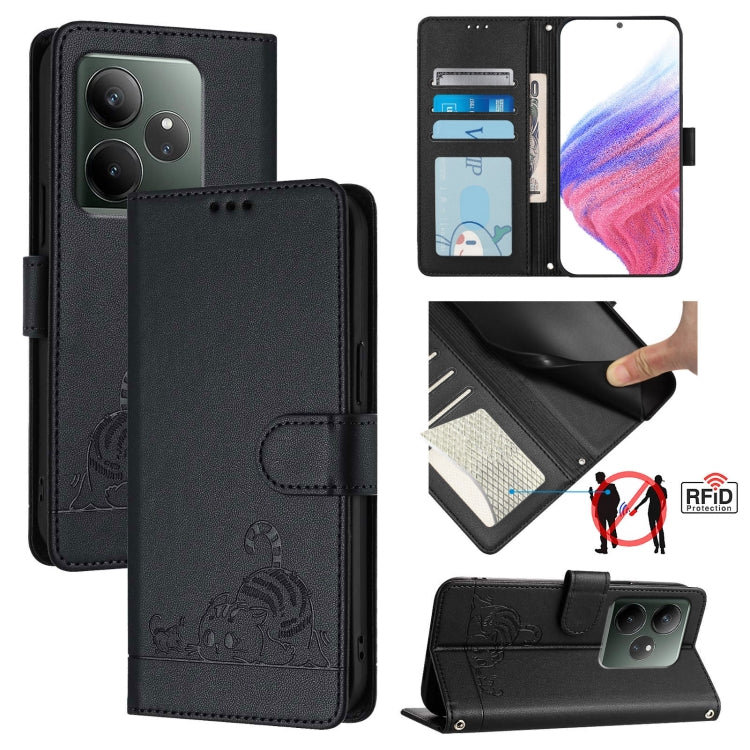 Cat Rat Embossed Pattern RFID Leather Phone Case with Lanyard, For Realme 14 Pro 5G, For Realme GT 7 Pro 5G, For Realme C63 5G Global, For Realme Note 60 4G Global, For Realme 13+ 5G Global, For Realme 13 Pro / 13 Pro+ 5G, For Realme GT 6 5G Global    ...
