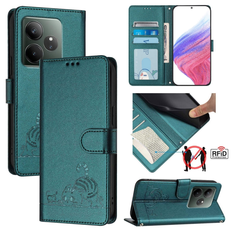Cat Rat Embossed Pattern RFID Leather Phone Case with Lanyard, For Realme 14 Pro 5G, For Realme GT 7 Pro 5G, For Realme C63 5G Global, For Realme Note 60 4G Global, For Realme 13+ 5G Global, For Realme 13 Pro / 13 Pro+ 5G, For Realme GT 6 5G Global    ...
