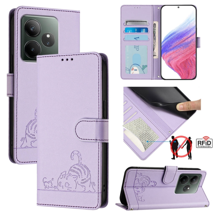 Cat Rat Embossed Pattern RFID Leather Phone Case with Lanyard, For Realme 14 Pro 5G, For Realme GT 7 Pro 5G, For Realme C63 5G Global, For Realme Note 60 4G Global, For Realme 13+ 5G Global, For Realme 13 Pro / 13 Pro+ 5G, For Realme GT 6 5G Global    ...