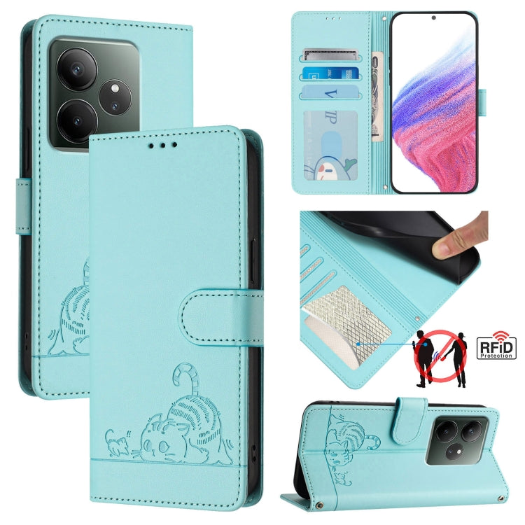 Cat Rat Embossed Pattern RFID Leather Phone Case with Lanyard, For Realme 14 Pro 5G, For Realme GT 7 Pro 5G, For Realme C63 5G Global, For Realme Note 60 4G Global, For Realme 13+ 5G Global, For Realme 13 Pro / 13 Pro+ 5G, For Realme GT 6 5G Global    ...
