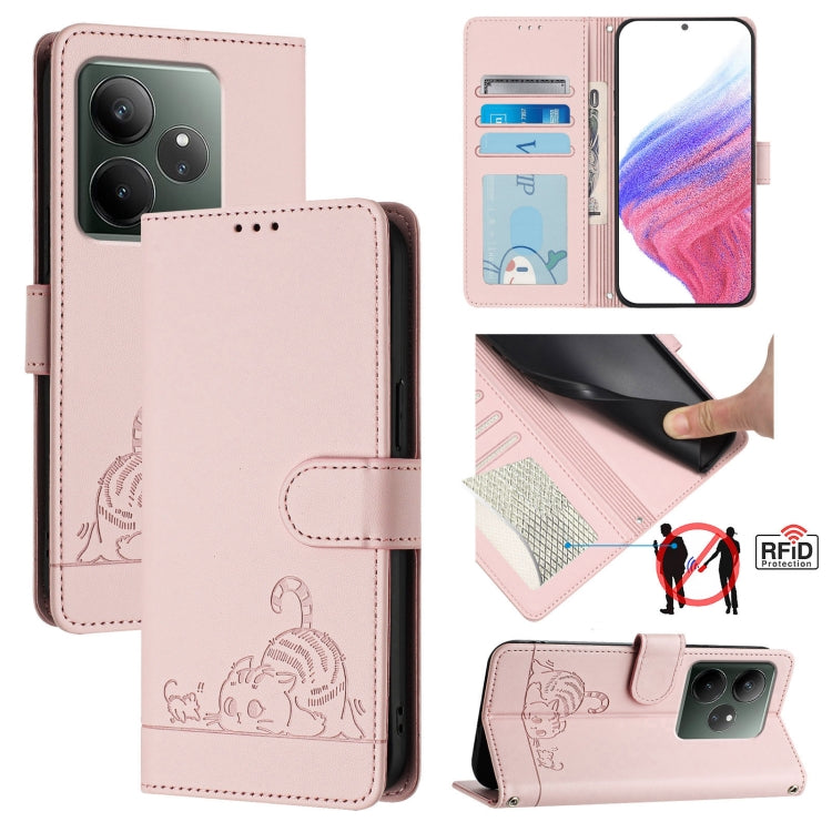 Cat Rat Embossed Pattern RFID Leather Phone Case with Lanyard, For Realme 14 Pro 5G, For Realme GT 7 Pro 5G, For Realme C63 5G Global, For Realme Note 60 4G Global, For Realme 13+ 5G Global, For Realme 13 Pro / 13 Pro+ 5G, For Realme GT 6 5G Global    ...