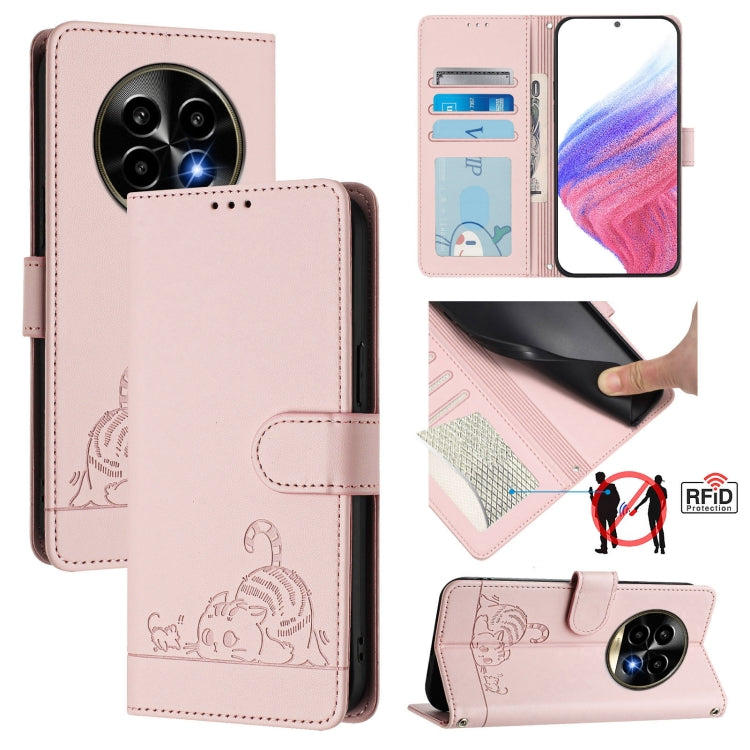 Cat Rat Embossed Pattern RFID Leather Phone Case with Lanyard, For Realme 14 Pro 5G, For Realme GT 7 Pro 5G, For Realme C63 5G Global, For Realme Note 60 4G Global, For Realme 13+ 5G Global, For Realme 13 Pro / 13 Pro+ 5G, For Realme GT 6 5G Global    ...
