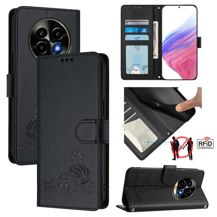 Cat Rat Embossed Pattern RFID Leather Phone Case with Lanyard, For Realme 14 Pro 5G, For Realme GT 7 Pro 5G, For Realme C63 5G Global, For Realme Note 60 4G Global, For Realme 13+ 5G Global, For Realme 13 Pro / 13 Pro+ 5G, For Realme GT 6 5G Global    ...