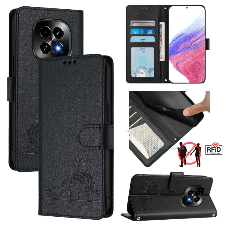 Cat Rat Embossed Pattern RFID Leather Phone Case with Lanyard, For Realme 14 Pro 5G, For Realme GT 7 Pro 5G, For Realme C63 5G Global, For Realme Note 60 4G Global, For Realme 13+ 5G Global, For Realme 13 Pro / 13 Pro+ 5G, For Realme GT 6 5G Global    ...