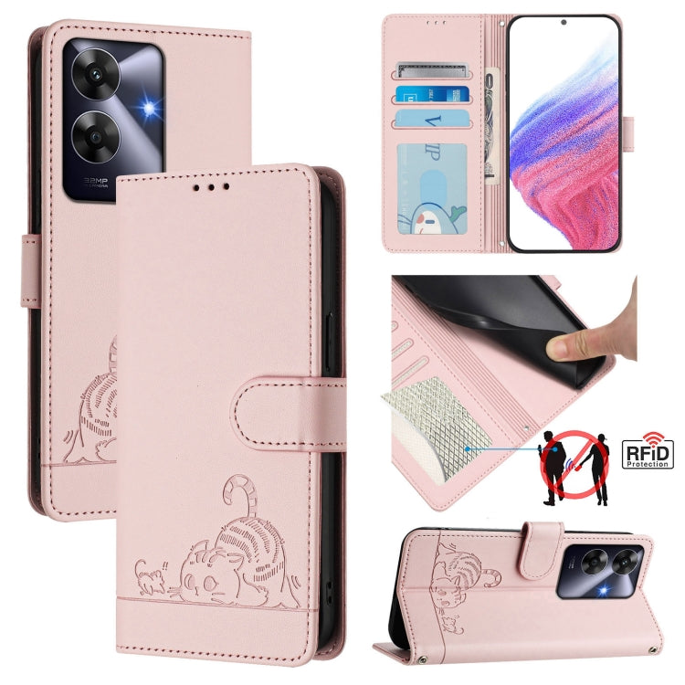 Cat Rat Embossed Pattern RFID Leather Phone Case with Lanyard, For Realme 14 Pro 5G, For Realme GT 7 Pro 5G, For Realme C63 5G Global, For Realme Note 60 4G Global, For Realme 13+ 5G Global, For Realme 13 Pro / 13 Pro+ 5G, For Realme GT 6 5G Global    ...