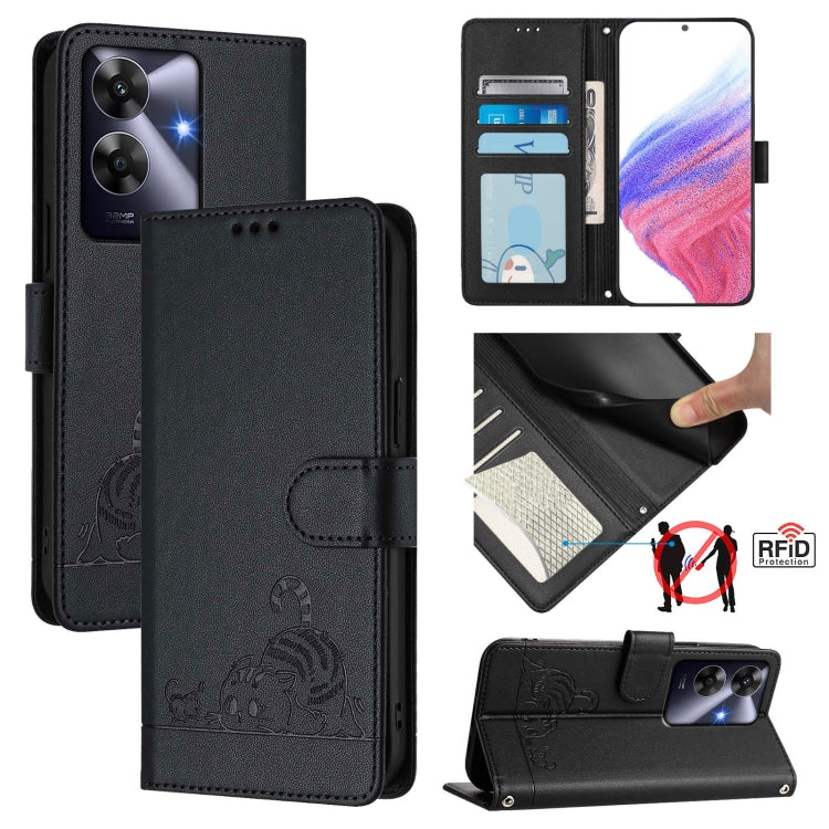 Cat Rat Embossed Pattern RFID Leather Phone Case with Lanyard, For Realme 14 Pro 5G, For Realme GT 7 Pro 5G, For Realme C63 5G Global, For Realme Note 60 4G Global, For Realme 13+ 5G Global, For Realme 13 Pro / 13 Pro+ 5G, For Realme GT 6 5G Global    ...