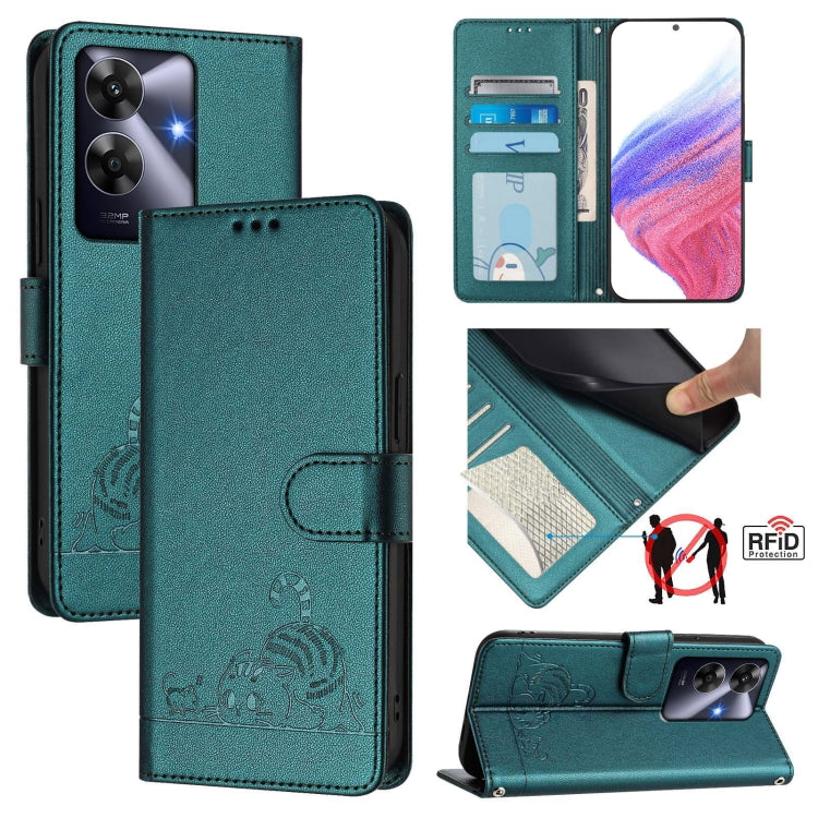 Cat Rat Embossed Pattern RFID Leather Phone Case with Lanyard, For Realme 14 Pro 5G, For Realme GT 7 Pro 5G, For Realme C63 5G Global, For Realme Note 60 4G Global, For Realme 13+ 5G Global, For Realme 13 Pro / 13 Pro+ 5G, For Realme GT 6 5G Global    ...