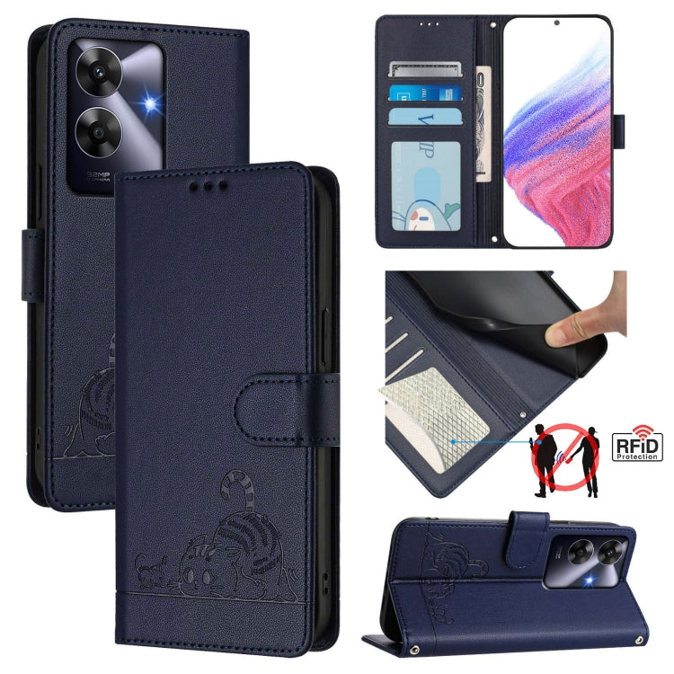 Cat Rat Embossed Pattern RFID Leather Phone Case with Lanyard, For Realme 14 Pro 5G, For Realme GT 7 Pro 5G, For Realme C63 5G Global, For Realme Note 60 4G Global, For Realme 13+ 5G Global, For Realme 13 Pro / 13 Pro+ 5G, For Realme GT 6 5G Global    ...