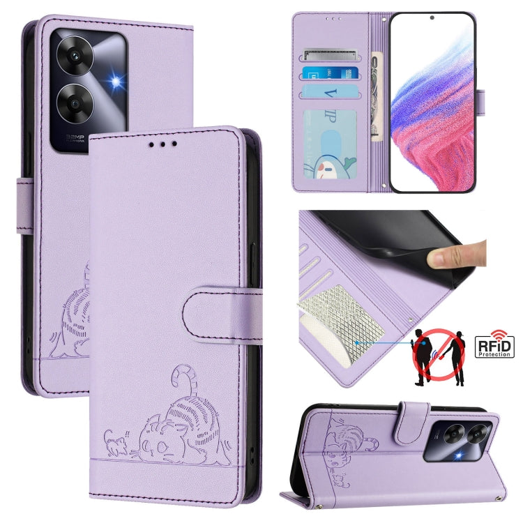 Cat Rat Embossed Pattern RFID Leather Phone Case with Lanyard, For Realme 14 Pro 5G, For Realme GT 7 Pro 5G, For Realme C63 5G Global, For Realme Note 60 4G Global, For Realme 13+ 5G Global, For Realme 13 Pro / 13 Pro+ 5G, For Realme GT 6 5G Global    ...