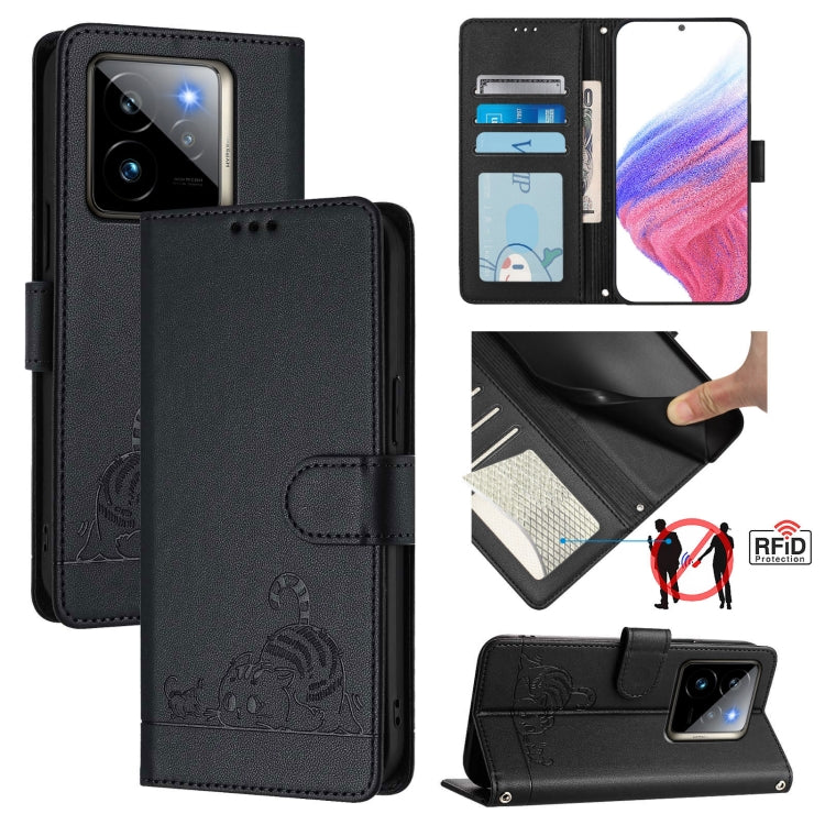Cat Rat Embossed Pattern RFID Leather Phone Case with Lanyard, For Realme 14 Pro 5G, For Realme GT 7 Pro 5G, For Realme C63 5G Global, For Realme Note 60 4G Global, For Realme 13+ 5G Global, For Realme 13 Pro / 13 Pro+ 5G, For Realme GT 6 5G Global    ...