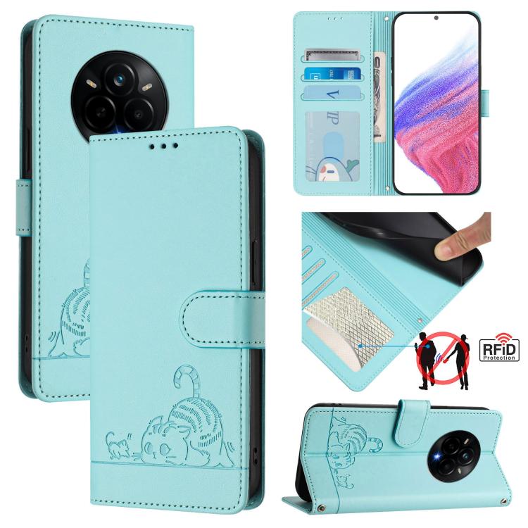 Cat Rat Embossed Pattern RFID Leather Phone Case with Lanyard, For Realme 14 Pro 5G, For Realme GT 7 Pro 5G, For Realme C63 5G Global, For Realme Note 60 4G Global, For Realme 13+ 5G Global, For Realme 13 Pro / 13 Pro+ 5G, For Realme GT 6 5G Global    ...