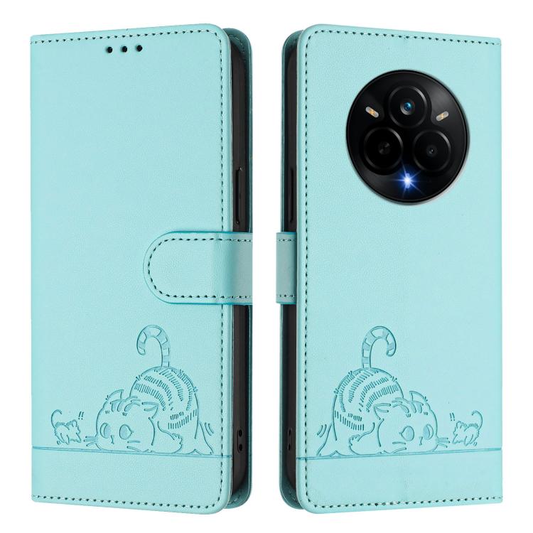 Cat Rat Embossed Pattern RFID Leather Phone Case with Lanyard, For Realme 14 Pro 5G, For Realme GT 7 Pro 5G, For Realme C63 5G Global, For Realme Note 60 4G Global, For Realme 13+ 5G Global, For Realme 13 Pro / 13 Pro+ 5G, For Realme GT 6 5G Global    ...