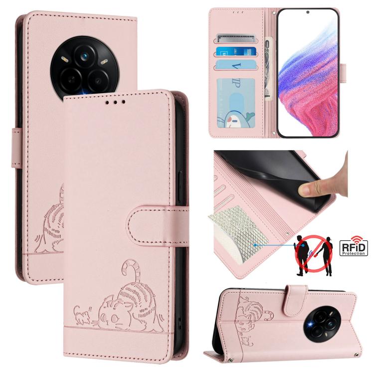 Cat Rat Embossed Pattern RFID Leather Phone Case with Lanyard, For Realme 14 Pro 5G, For Realme GT 7 Pro 5G, For Realme C63 5G Global, For Realme Note 60 4G Global, For Realme 13+ 5G Global, For Realme 13 Pro / 13 Pro+ 5G, For Realme GT 6 5G Global    ...